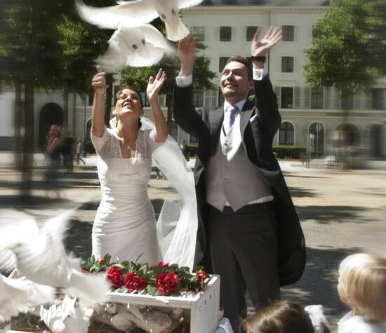 Beispiel: Handtauben, Foto: Hochzeitstauben Uwe Penkert.