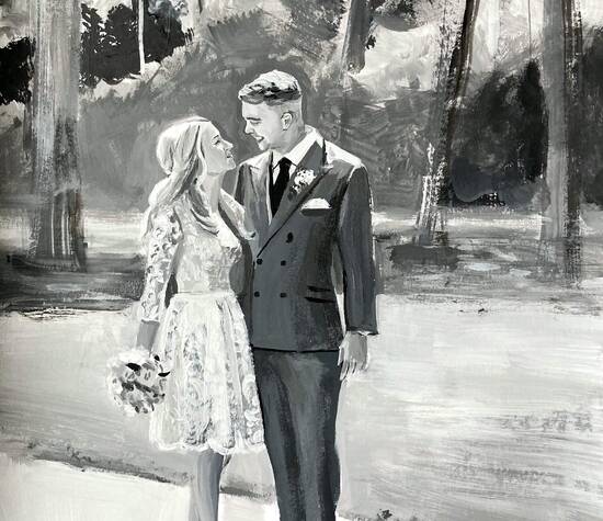 Gemaltes Hochzeitsportrait vom Foto in schwarz/weiß