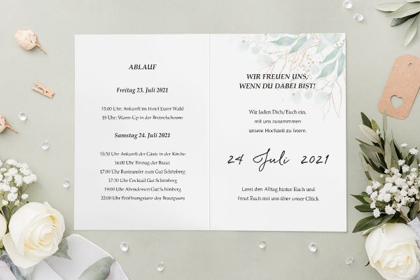 Hochzeitseinladungen Hochzeitseinladungen Blumenkranz Sanftes Grün