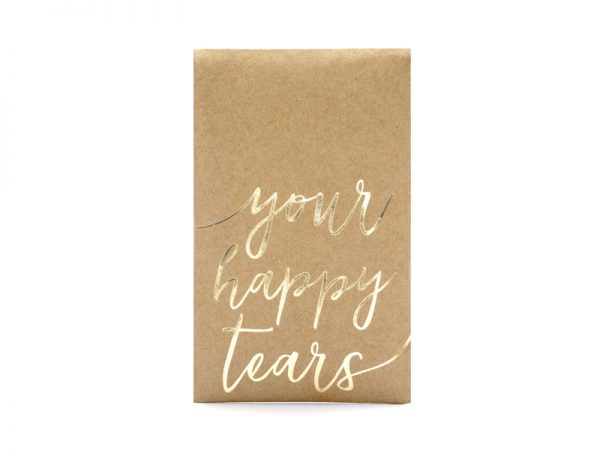 Brautzubehör Einweg-Taschentücher im Kraftpapierumschlag mit goldener Aufschrift "Your Happy Tear": 10 Stück.