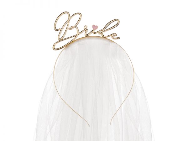 Accessoires Junggesellenabschied Braut Stirnband Gold Farbe und Buchstaben "Braut" mit weißem Schleier