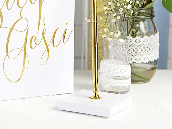 Gästebuch Hochzeit Weißer Bleistifthalter mit goldenem Kugelschreiber