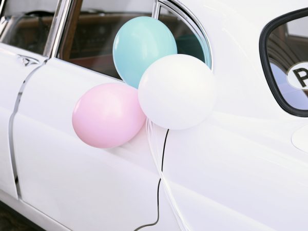 Autoschmuck Wedding Car Kit Silber und Pastellfarben: "Love" Folienhochzeitsballons, bunte Hochzeitsballons und Girlande