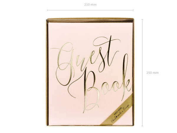 Dekoration Unterschriftenbuch "Gästebuch" mit rosa und goldener Schrift.