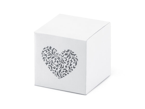 Boxen und Taschen Quadratische Pappschachtel Weiß mit grauem Herz: 10 Stück.