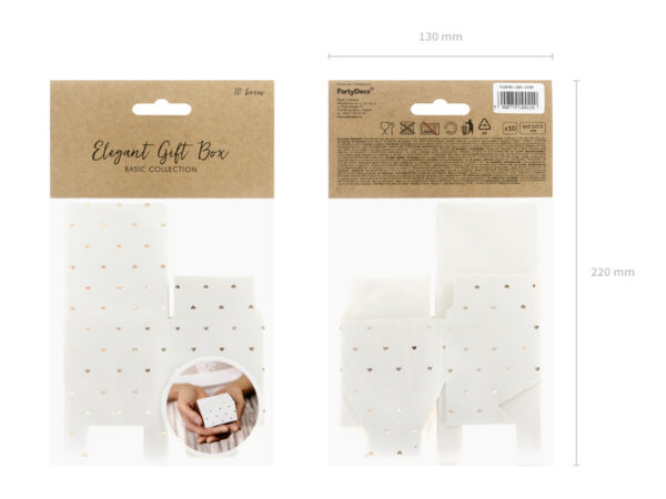 Boxen und Taschen Quadratische Pappschachtel in Weiß und Rose Gold Herzen: 10 Stück.