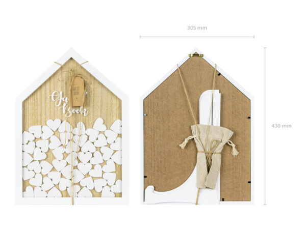 Dekoration Unterschriftenbuch aus Holz: Haus mit weißen Herzen