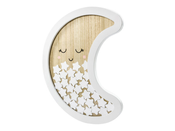 Babyshower Mond und Sterne aus Holz Gästebuch für Babys: Weiß und Holzfarbe