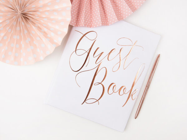 Dekoration Weiß und Golden Pink Lettering "Guest Book" Signierbuch