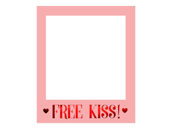 Dekoration Rosa Selfie-Rahmen mit roten Metallbuchstaben: "Gratis-Kuss!"