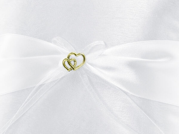 Dekoration Satin-Ringkissen Weiß: Tüllband und goldene Herzen