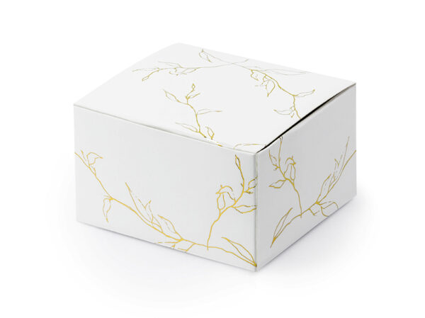 Boxen und Taschen Quadratische Pappschachtel Weiß mit goldenen Zweigen: 10 Stück