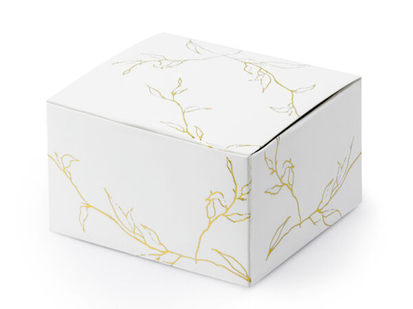Boxen und Taschen Quadratische Pappschachtel Weiß mit goldenen Zweigen: 10 Stück