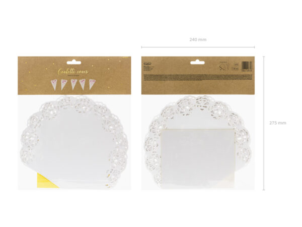 Dekoration Pappkegel für Konfetti Weiß Farbe: 10 Stück.