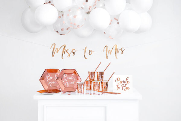 Dekoration Junggesellinnenabschied Weiße Papierservietten für die Hochzeitsparty: "Bride to Be" Farbe Rose Gold