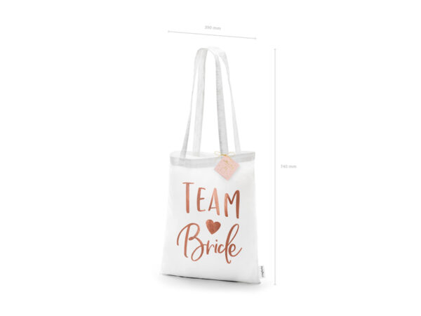 Brautzubehör Weiße Stoffhandtasche mit roségoldenen Buchstaben für Junggesellinnenabschiede: "Team Bride".