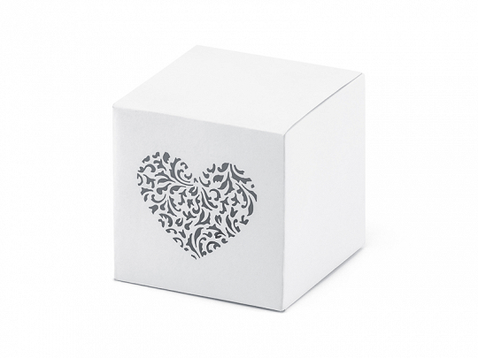 Boxen und Taschen Quadratische Pappschachtel Weiß mit grauem Herz: 10 Stück.