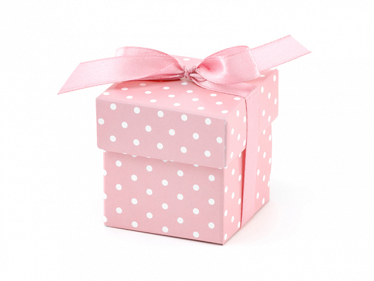 Boxen und Taschen Quadratische Pappschachtel mit weißen Tupfen und rosa Hintergrund mit Deckel: 10 Stück