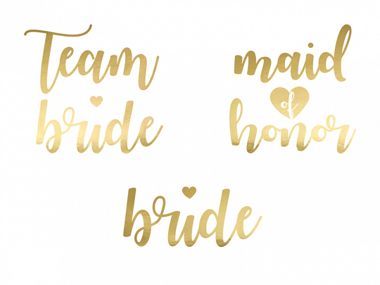 Brautzubehör Goldene temporäre Tattoos für die Brautparty: Braut, Brautjungfer, Team & Herz