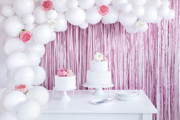 Babyshower Metallisch marmorierter rosa Partyvorhang