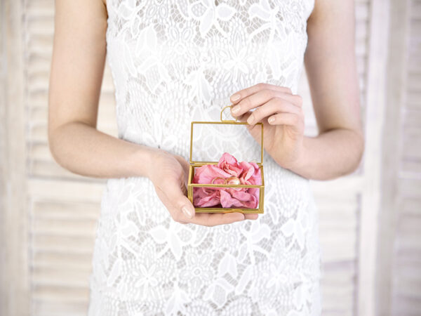 Hochzeitsdeko Kristall und vergoldetes Glas Ring-Halter Box