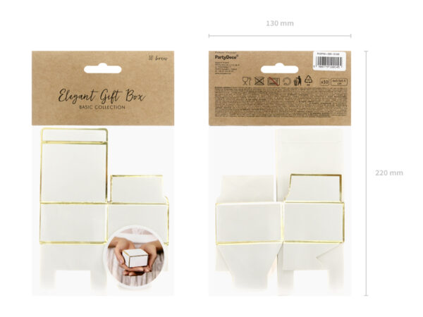 Beutel und Kästchen Quadratische Pappschachtel mit weißer Farbe und goldenen Rändern: 10 Stück