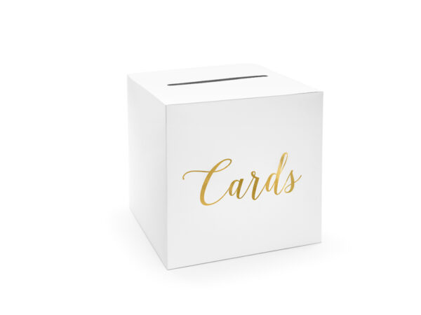 Geschenkbox Hochzeit Weiße Pappschachtel für Umschläge und Nachrichten "Karten" Golden