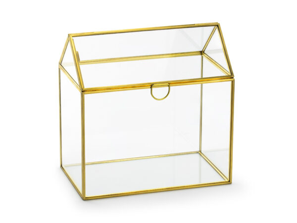 Geschenkbox Hochzeit Hausförmige Schachtel für Kristallumschläge und Botschaften mit goldenen Rändern