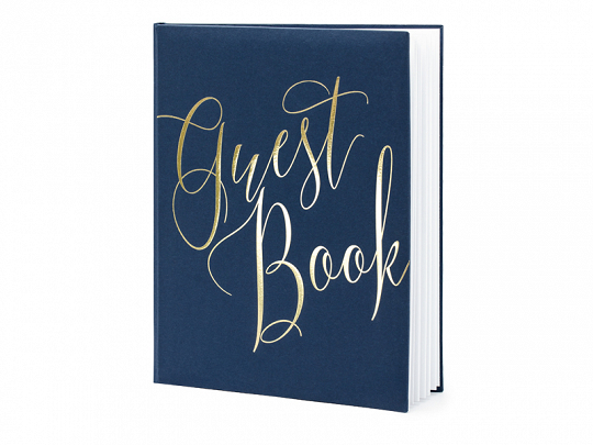 Gästebuch Hochzeit Signature Book Marineblaue und goldene Schrift "Guest Book".